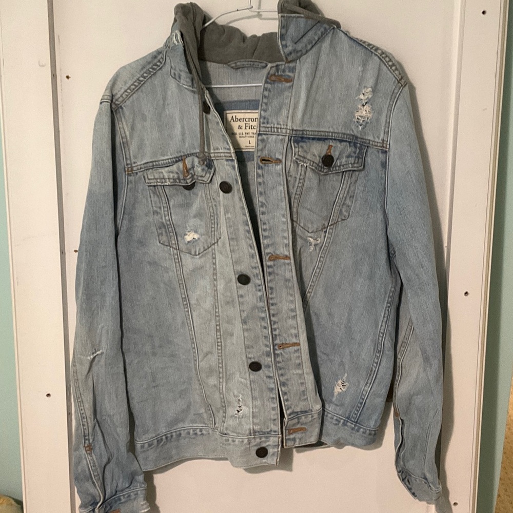Abercrombie & Fitch Distressed Denim Jacket with Hood